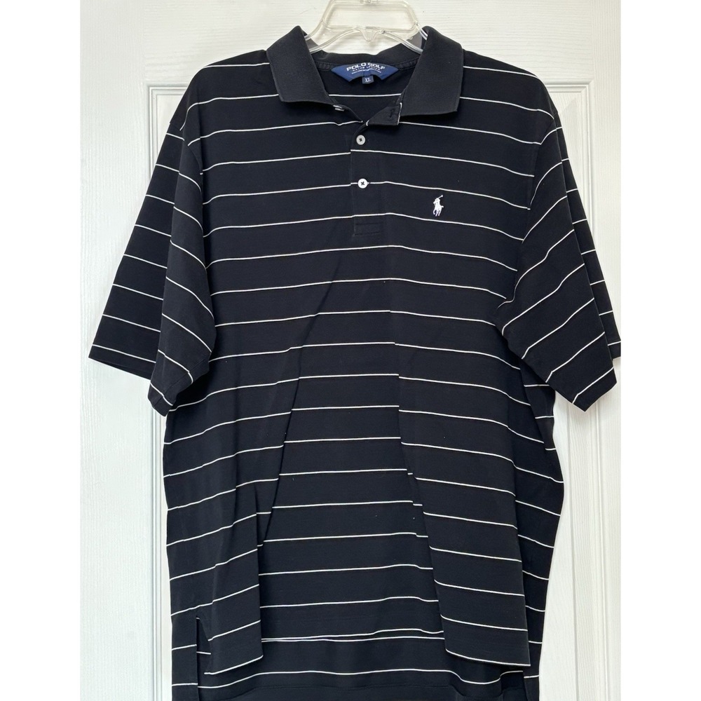 Ralph Lauren Polo Shirt Mens XL Black  Striped Short Sleeve Pullover Cotton